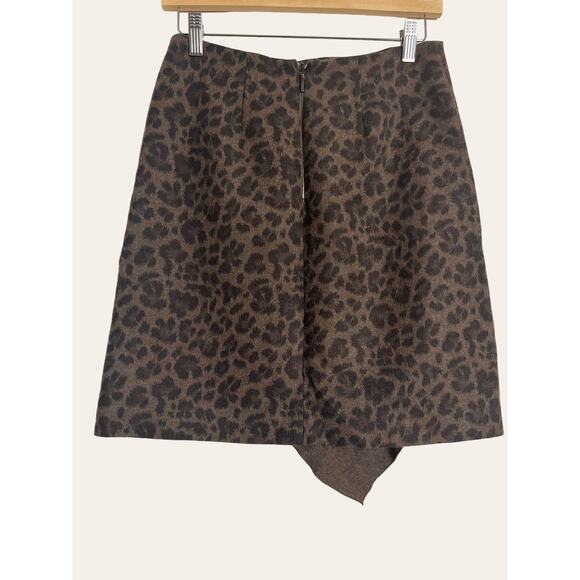 Rebecca Taylor Leopard Animal Print Wool Asymmetrical Ruffle Mini Skirt Size 4 - Picture 5 of 7